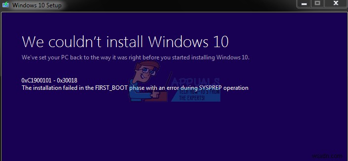 แก้ไข:ข้อผิดพลาดในการอัปเดต Windows 10  0xc1900101-0x30018  