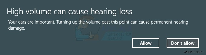 วิธีปิดใช้งานคำเตือน  เสียงสูงอาจทำให้สูญเสียการได้ยิน 