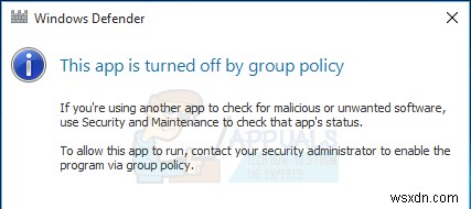 วิธีแก้ไขข้อผิดพลาดของ Windows Defender  แอปนี้ถูกปิดโดยนโยบายกลุ่ม 