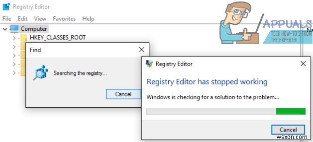 แก้ไข:Regedit.exe ขัดข้องขณะค้นหาผ่านคีย์รีจิสทรี 