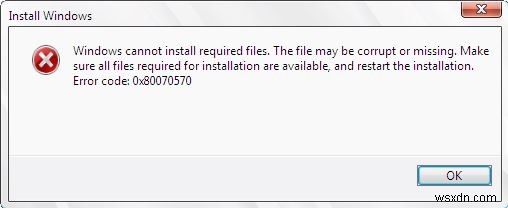 แก้ไข:Windows ไม่สามารถติดตั้งไฟล์ที่จำเป็น Error 0x80070570 