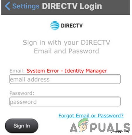 แก้ไข:ข้อผิดพลาดของระบบ DirecTV  ตัวจัดการข้อมูลประจำตัว  