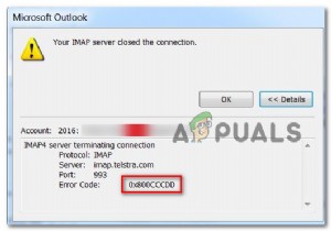 การแก้ไขข้อผิดพลาด Outlook 0x800CCCDD  เซิร์ฟเวอร์ IMAP ของคุณปิดการเชื่อมต่อ  