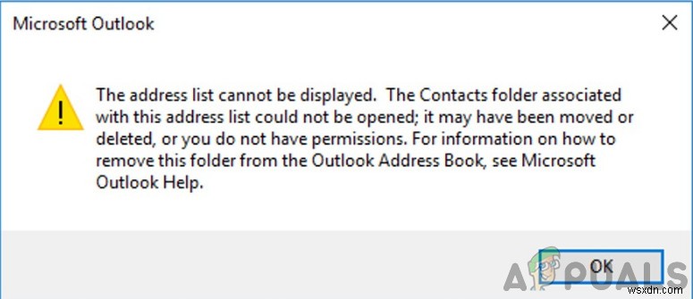 ไม่สามารถแสดงรายการที่อยู่ใน Outlook (แก้ไข) 
