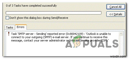 แก้ไขข้อผิดพลาด Outlook 0x80042109 