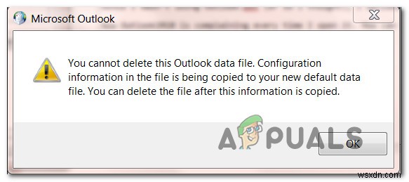 แก้ไข:คุณไม่สามารถลบไฟล์ข้อมูล Outlook นี้ได้ 