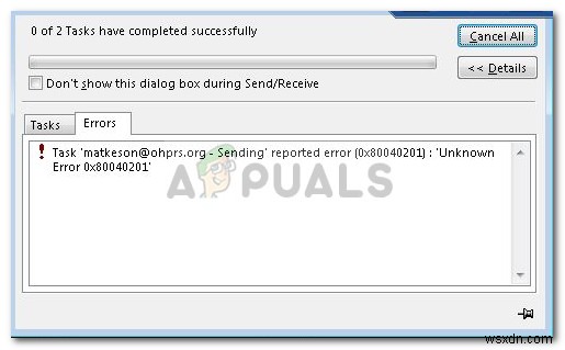 แก้ไข:การส่งข้อผิดพลาด 0x80040201 บน Outlook 