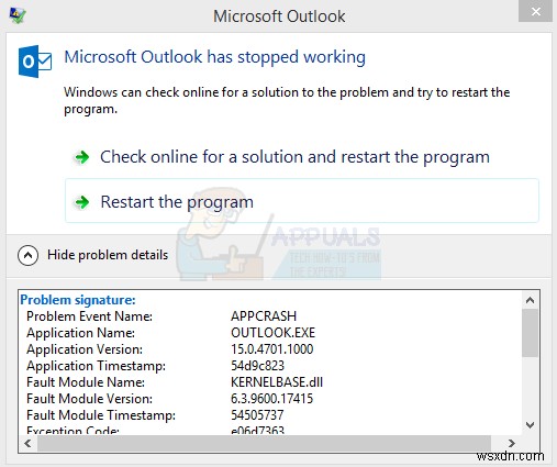 แก้ไข:Microsoft Outlook ขัดข้อง  KERNELBASE.DLL 