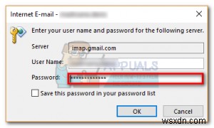 แก้ไข:เซิร์ฟเวอร์ IMAP ของคุณต้องการเตือนคุณ  ข้อมูลรับรองไม่ถูกต้อง  