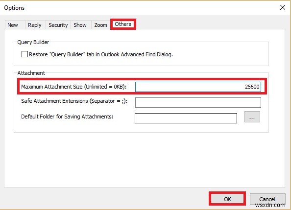 วิธีเพิ่มขีดจำกัดขนาดไฟล์แนบเริ่มต้นของ Outlook 