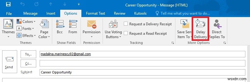 วิธีหน่วงเวลาหรือกำหนดเวลาส่งข้อความอีเมลใน Outlook 
