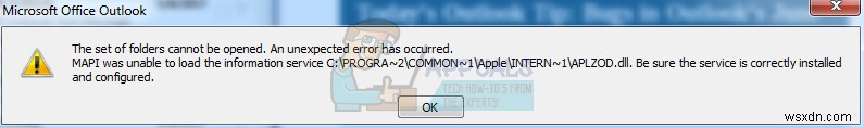 แก้ไข:ข้อผิดพลาด iCloud Outlook Sync MAPI APLZOD.DLL 
