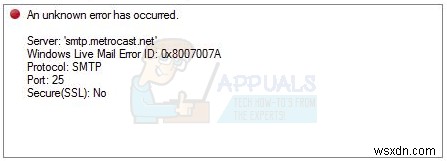 การแก้ไข:ข้อผิดพลาด Windows Live Mail 0x8007007A เมื่อส่งอีเมล 