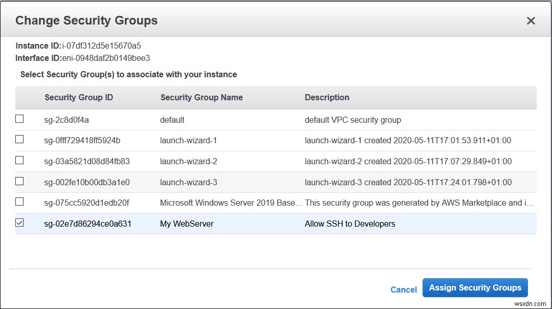 จะย้ายอินสแตนซ์ AWS EC2 ไปยังกลุ่มความปลอดภัยอื่นได้อย่างไร 