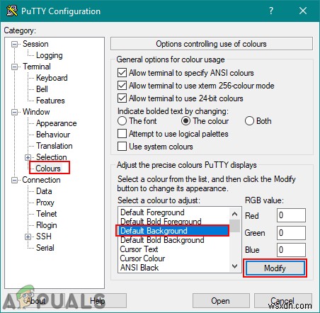 ปรับแต่ง PuTTy:เปลี่ยนสีพื้นหลังและแบบอักษรใน PuTTy 