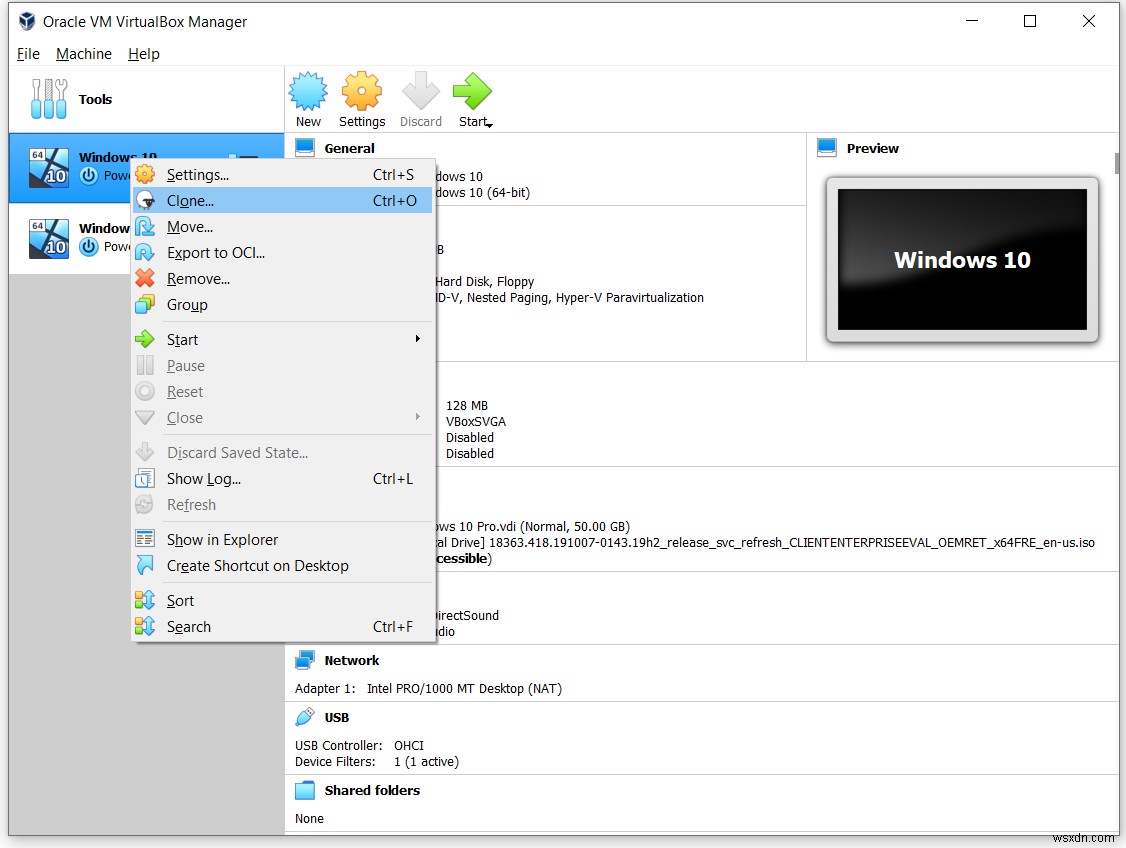 โคลนเครื่องเสมือนใน Oracle VM VirtualBox 