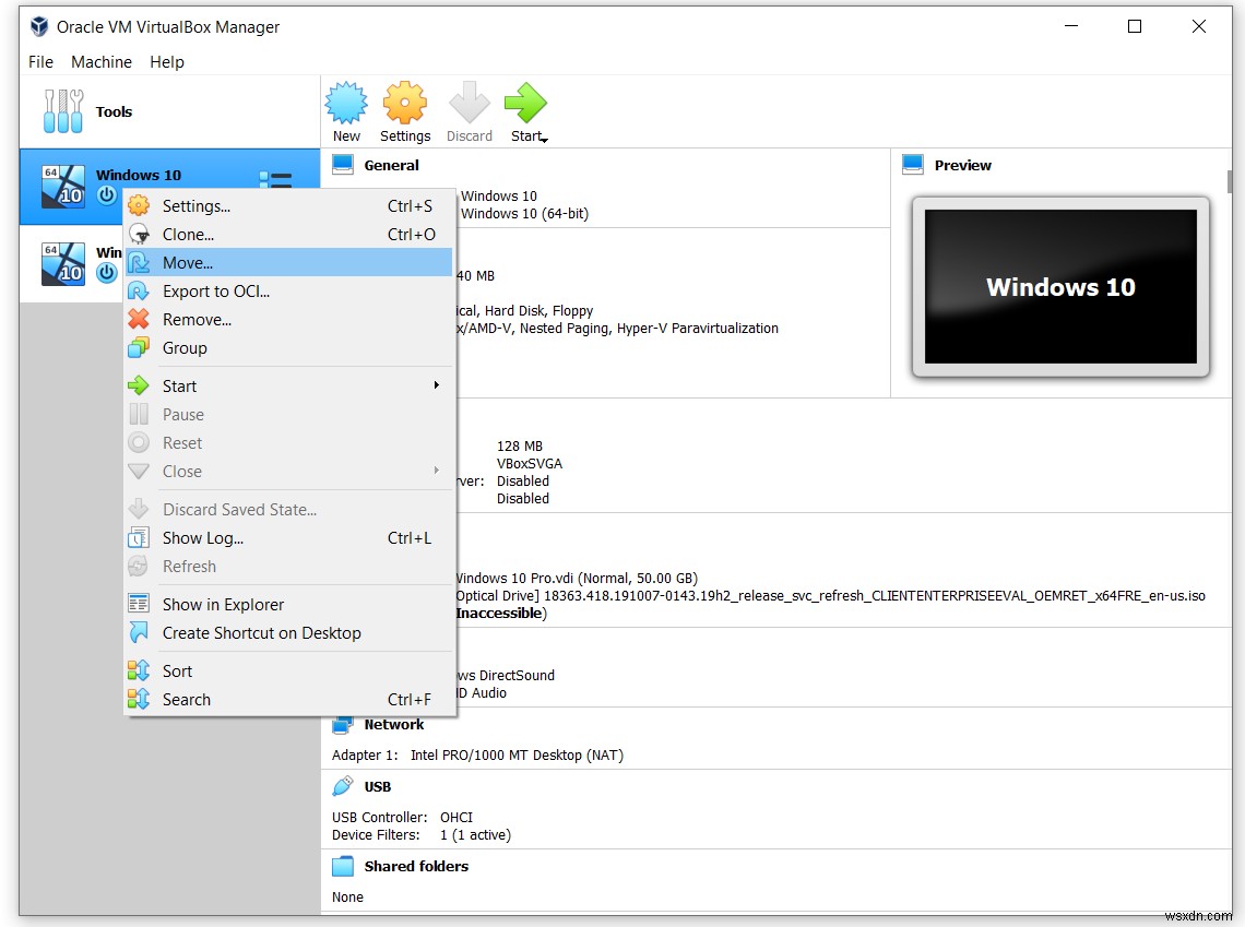 ย้ายโฟลเดอร์ VirtualBox ด้วย Virtual Machines ไปยังตำแหน่งใหม่ 