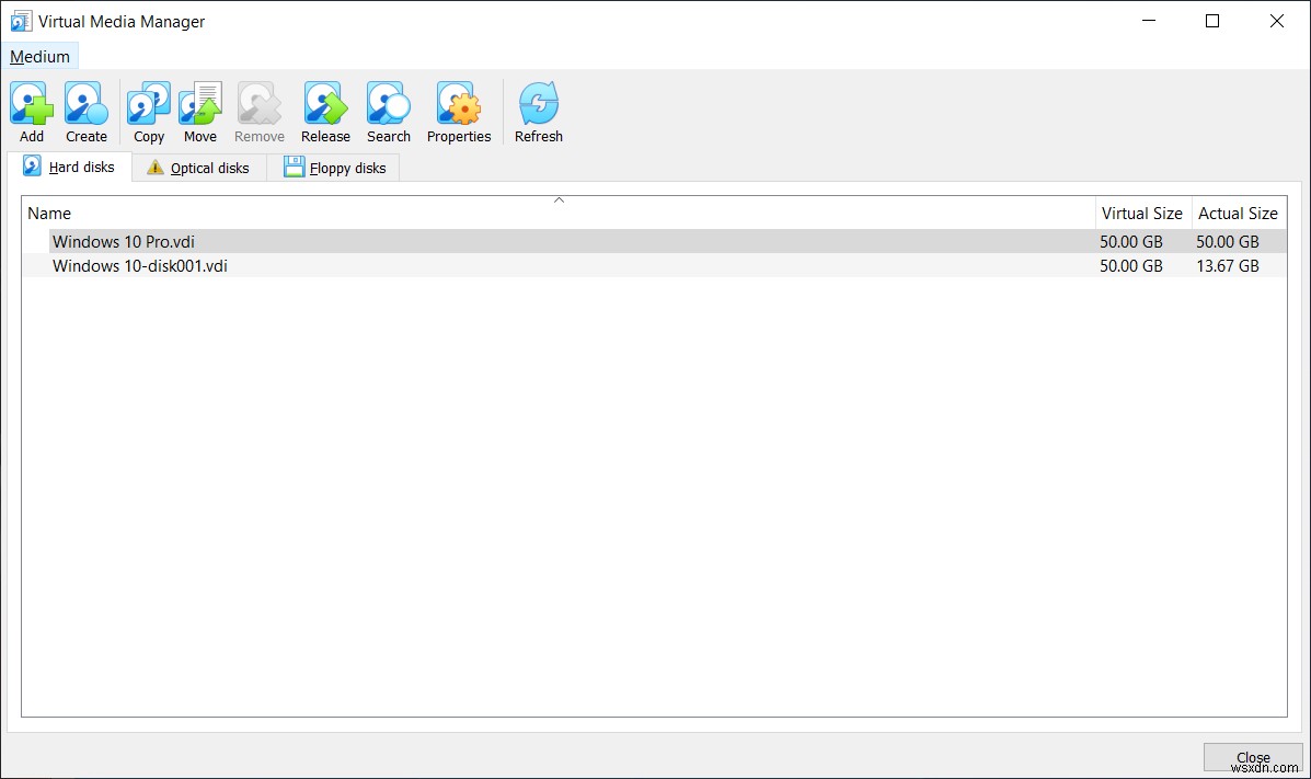 การใช้ Virtual Media Manager ใน Oracle VM VirtualBox 