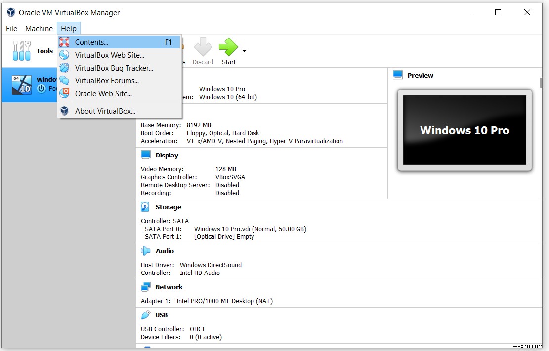 ทำความเข้าใจ Oracle VM VirtualBox (เมนู) 