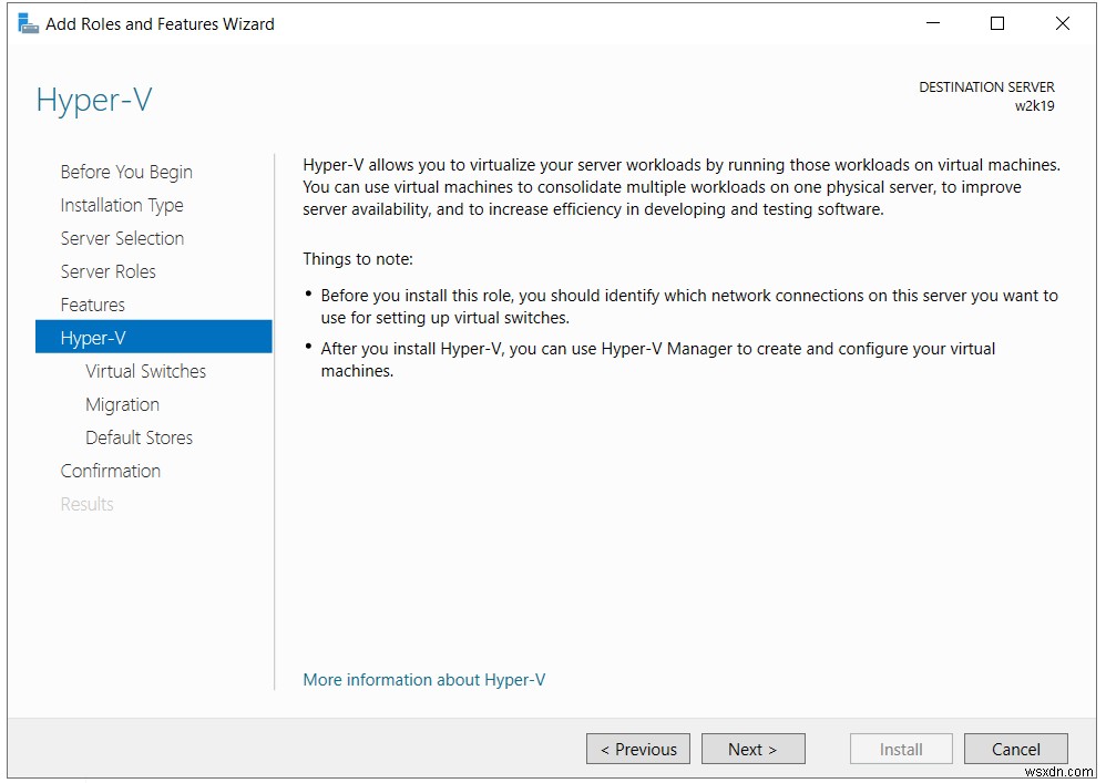 ติดตั้งบทบาท Hyper-V ใน Windows Server 2019 