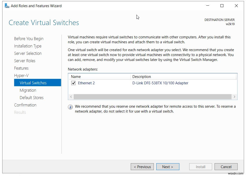 ติดตั้งบทบาท Hyper-V ใน Windows Server 2019 