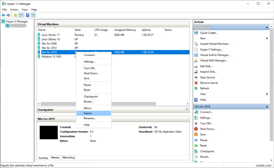 การส่งออกและนำเข้าเครื่องเสมือนใน Hyper-V 2019 