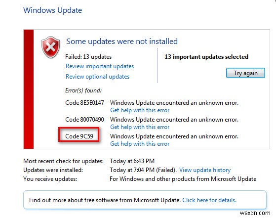 วิธีแก้ไขข้อผิดพลาดของ Windows Update 9C59 