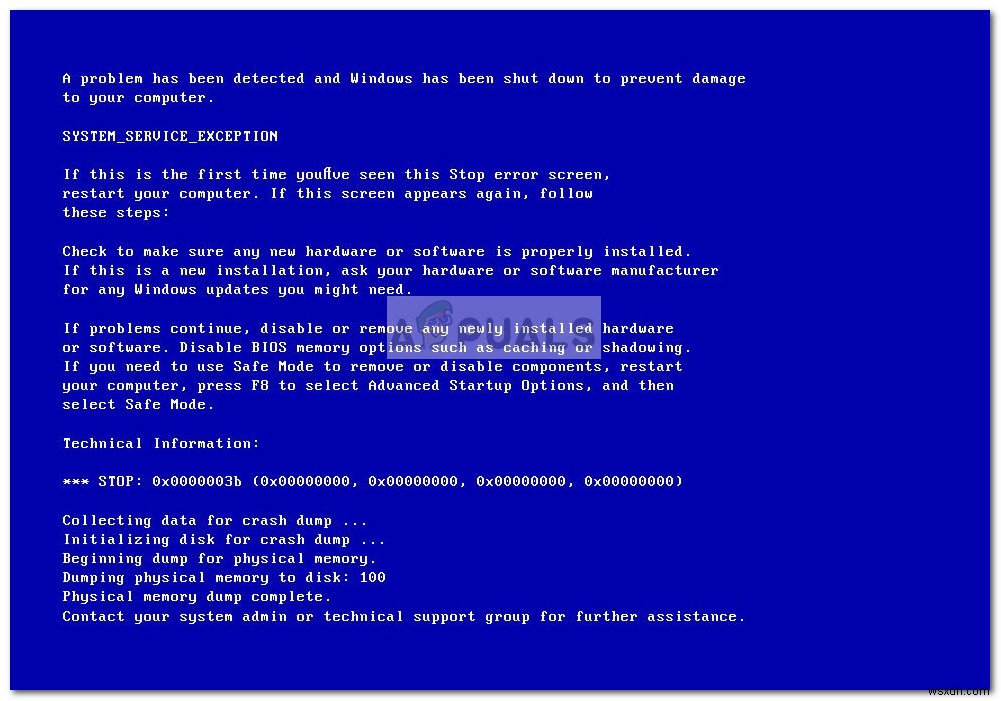 แก้ไข:BSOD พร้อม 0x0000003b Stop Error Code 