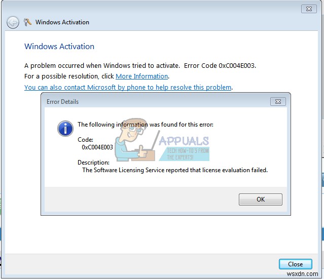 แก้ไข:รหัสข้อผิดพลาดการเปิดใช้งาน Windows 7 0xc004e003 