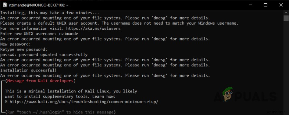แก้ไข:“เกิดข้อผิดพลาดขณะติดตั้งระบบไฟล์ของคุณ” บน WSL 