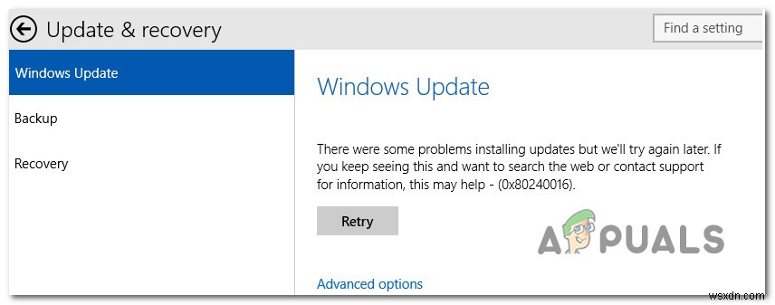 ปัญหาในการอัปเดต Windows 10 Error 0x80240016 (แก้ไข) 