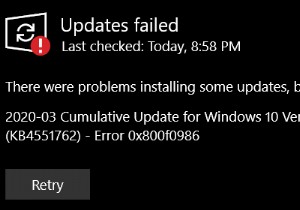 [แก้ไข] Windows ไม่สามารถติดตั้งการอัปเดตต่อไปนี้โดยมีข้อผิดพลาด 0x800F0986 