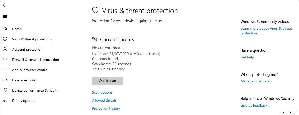 จะซ่อนพื้นที่ป้องกันไวรัสและภัยคุกคามใน Windows 10 ได้อย่างไร 