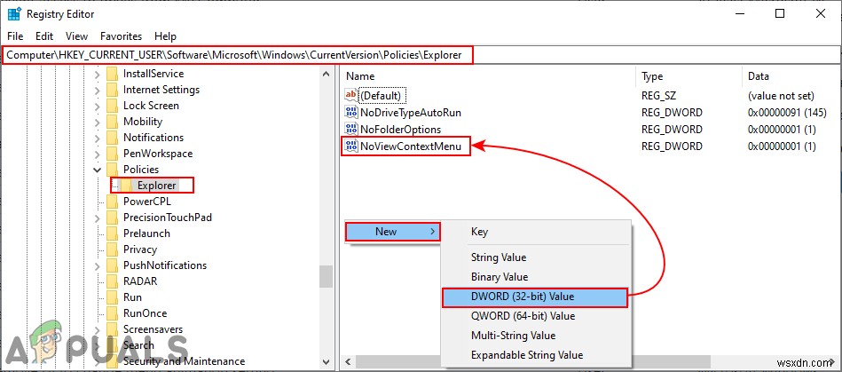 ปิดใช้งานเมนูบริบทใน Windows 10 File Explorer, เมนูเริ่ม &แถบงาน 