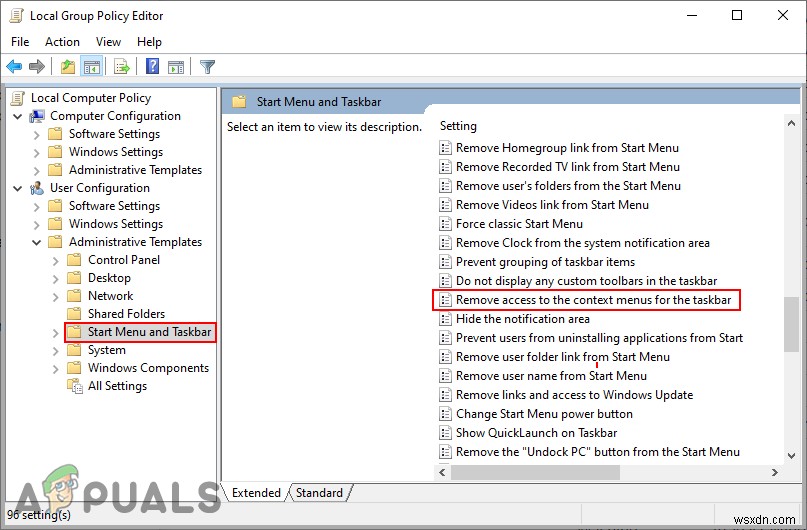 ปิดใช้งานเมนูบริบทใน Windows 10 File Explorer, เมนูเริ่ม &แถบงาน 
