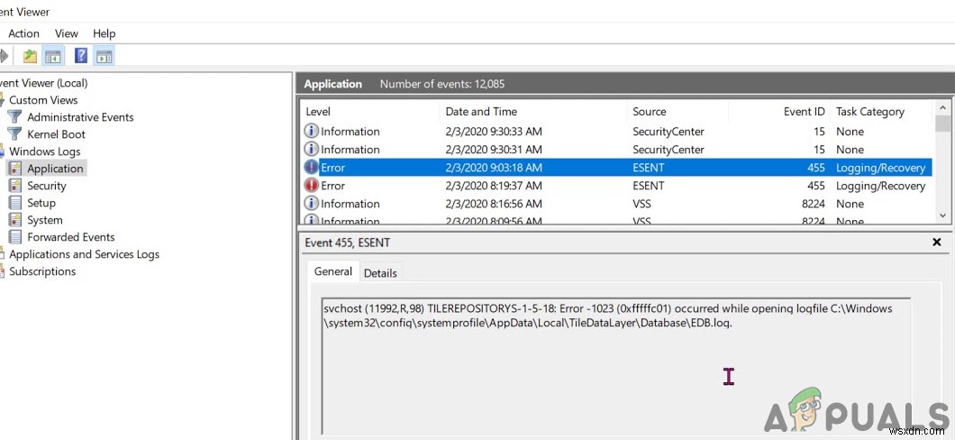 แก้ไข:รหัสเหตุการณ์ 455 ข้อผิดพลาด ESENT ใน Windows 10 1903 