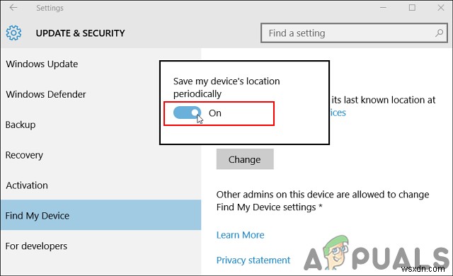 วิธีเปิดหรือปิดใช้งาน  ค้นหาอุปกรณ์ของฉัน  ใน Windows 10 