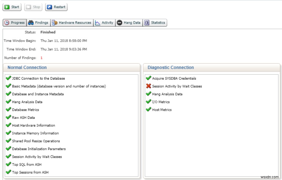 การแก้ไขปัญหาฐานข้อมูลและเซสชัน Oracle ที่หยุดทำงานด้วย Real-Time ADDM 