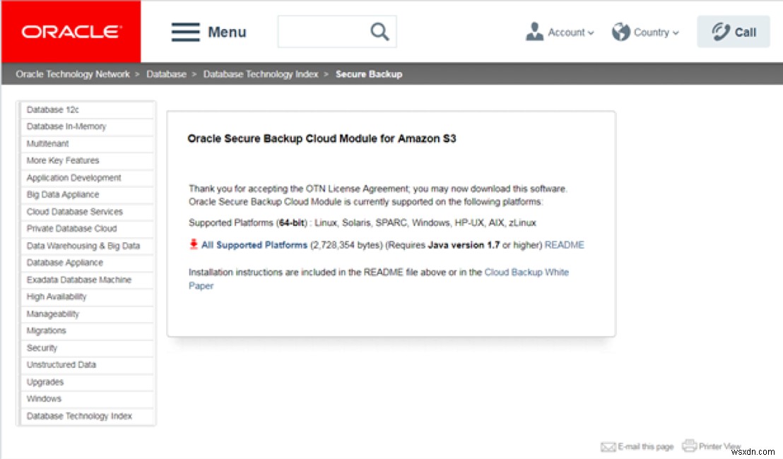 สำรองข้อมูล Oracle ด้วย Amazon Simple Storage Service 