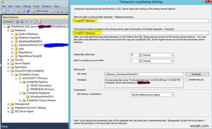 บันทึกการจัดส่ง Microsoft SQL Server บนฐานข้อมูล AlwaysOn ที่มีอยู่ 