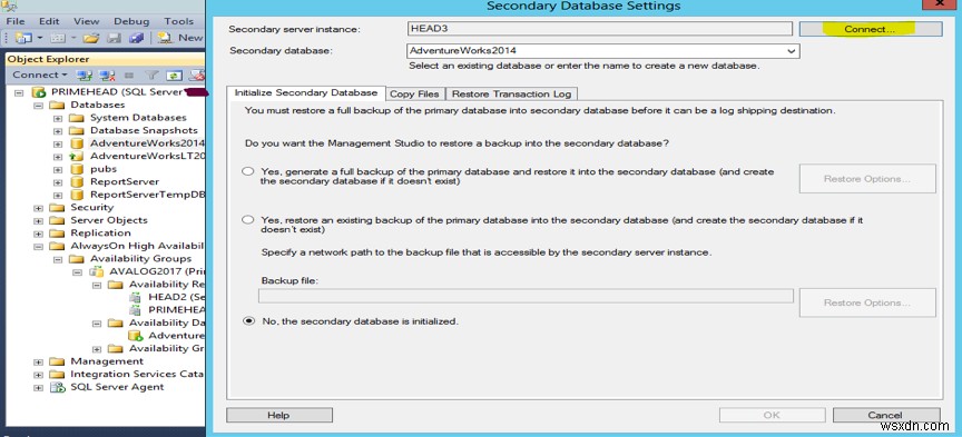 บันทึกการจัดส่ง Microsoft SQL Server บนฐานข้อมูล AlwaysOn ที่มีอยู่ 