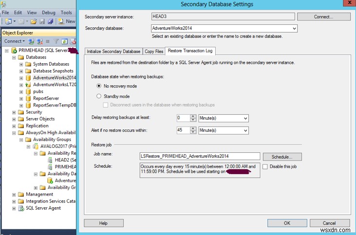 บันทึกการจัดส่ง Microsoft SQL Server บนฐานข้อมูล AlwaysOn ที่มีอยู่ 