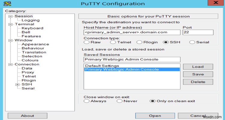 ตั้งค่าช่องสัญญาณ SSH เพื่อเข้าถึง Oracle WLS Administration Console 