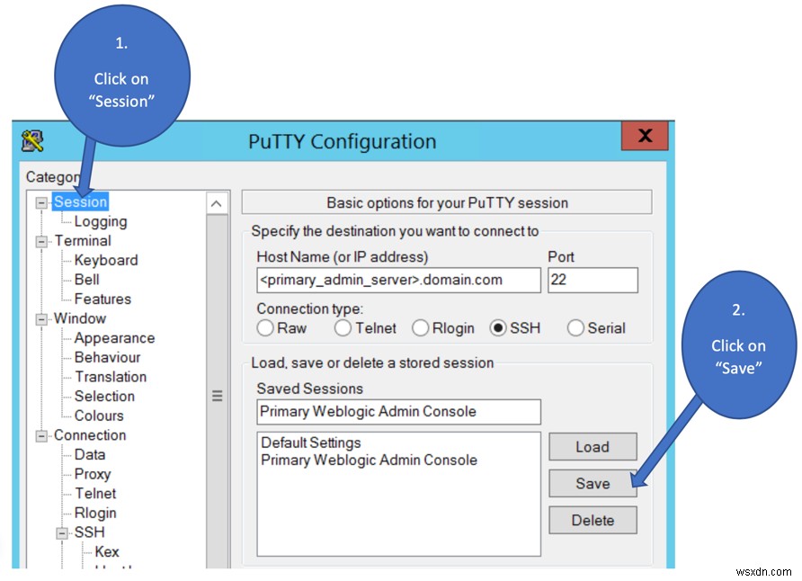 ตั้งค่าช่องสัญญาณ SSH เพื่อเข้าถึง Oracle WLS Administration Console 