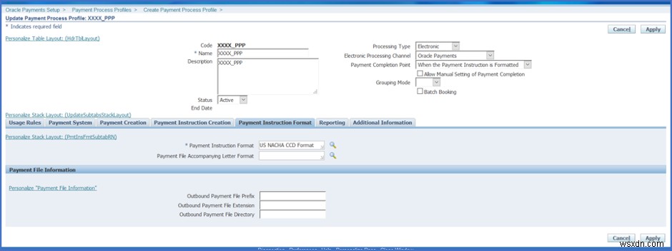 การสร้างการชำระเงิน NACHA จาก Oracle 