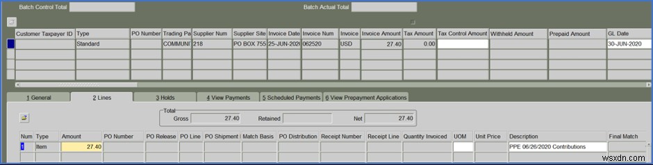 การสร้างการชำระเงิน NACHA จาก Oracle 