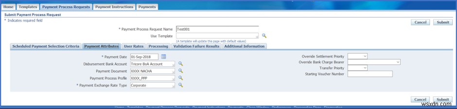 การสร้างการชำระเงิน NACHA จาก Oracle 