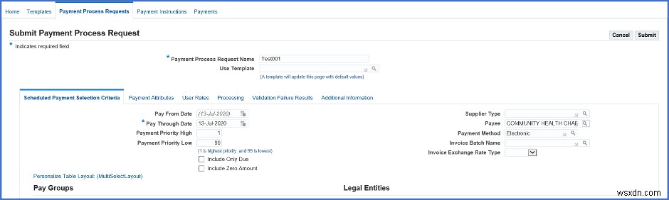 การสร้างการชำระเงิน NACHA จาก Oracle 