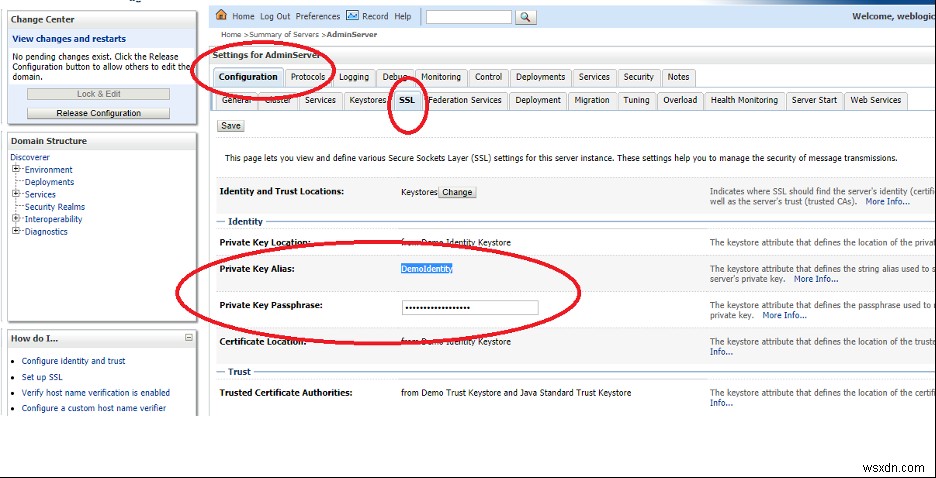 การกำหนดค่า SSL ใน WebLogic Server 12c 