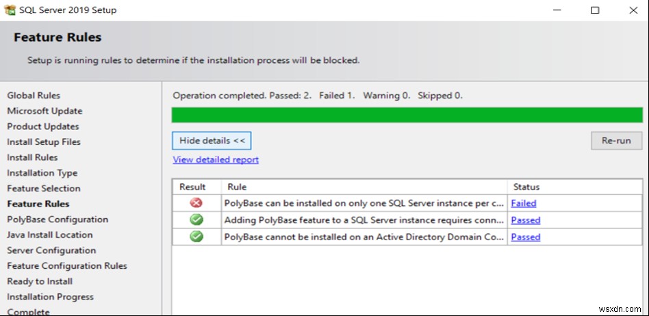 ปัญหาการตั้งค่า SQL PolyBase 